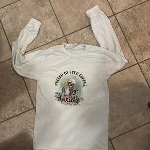 Fueled By Iced Coffee Skeleton Long Sleeve Woman's Graphic Shirt